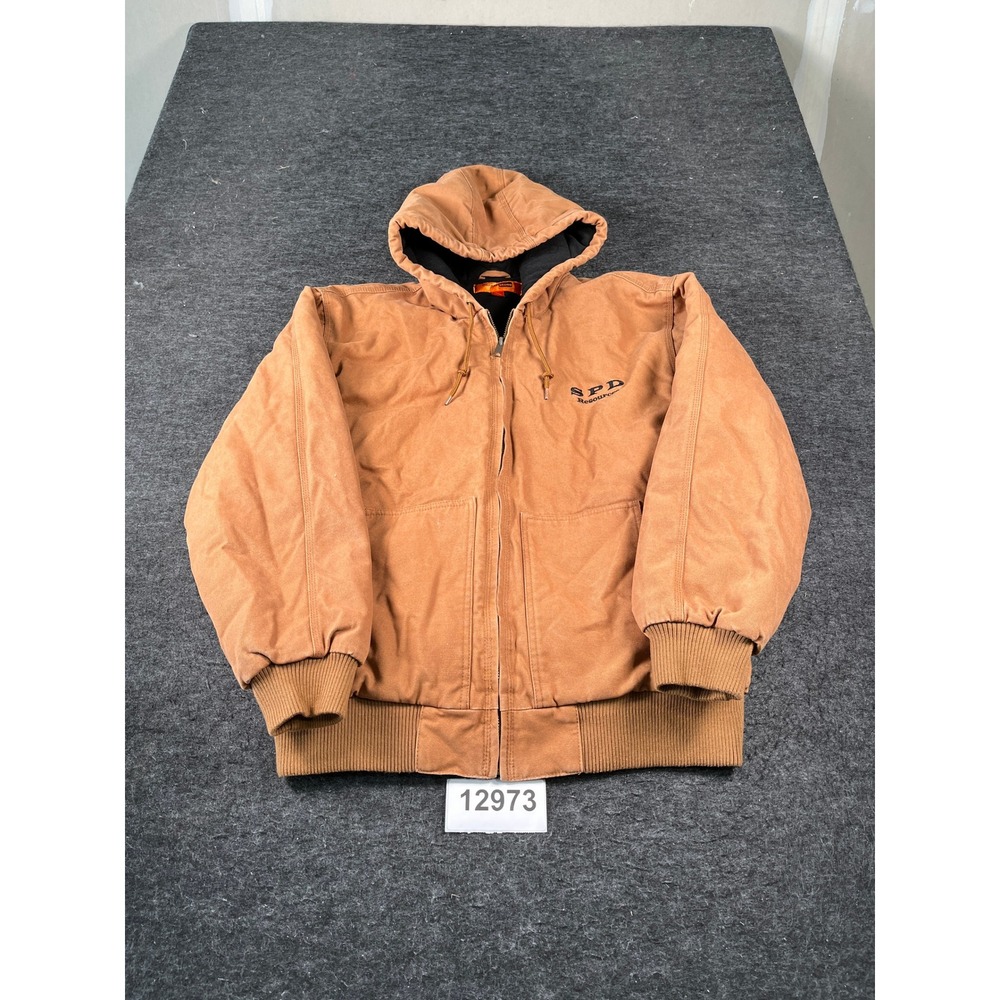 Corner Stone Duck Workwear Jacket Mens XL Brown Cotton Hooded Full Zip Winter
